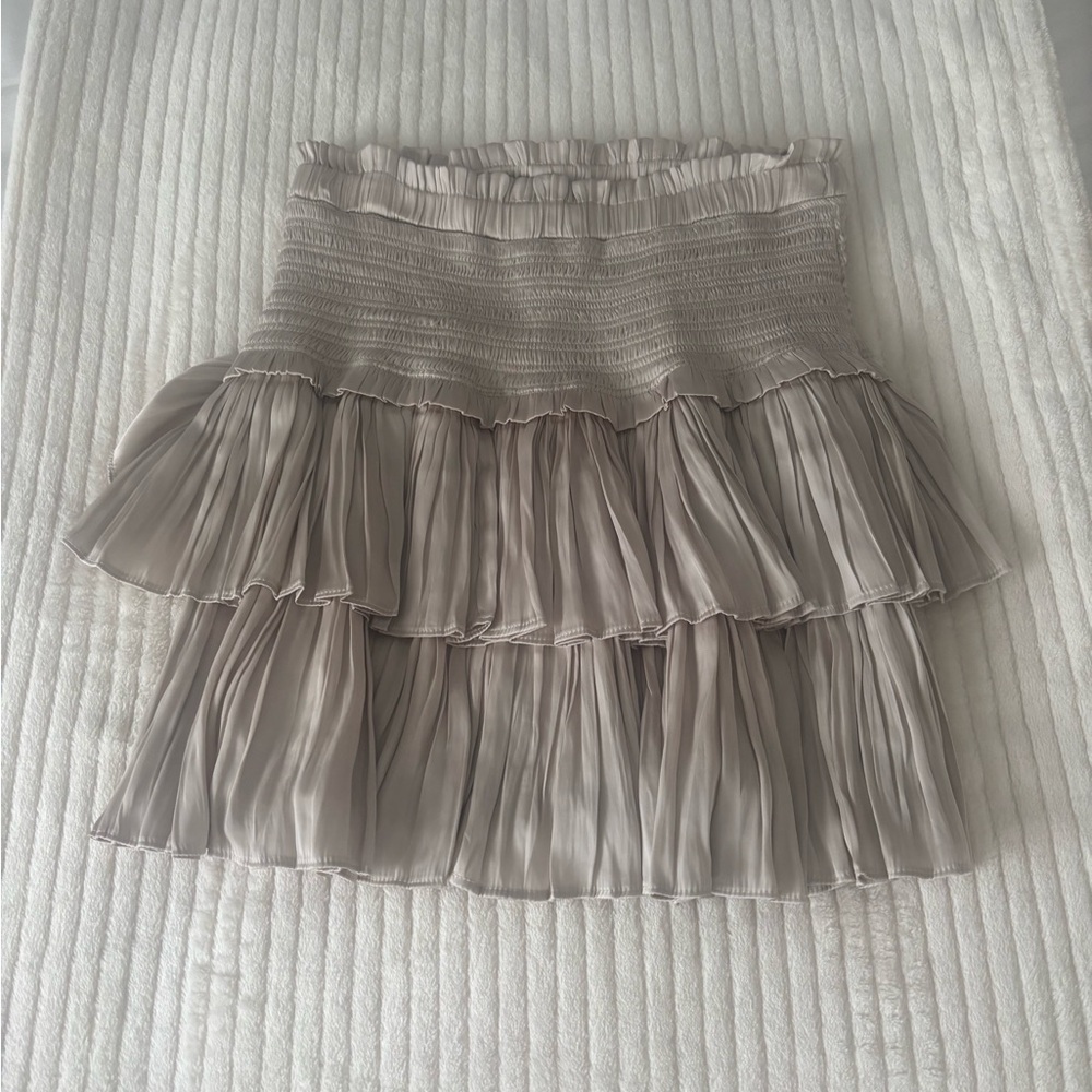 reset pleated ruffle mini skirt taupe